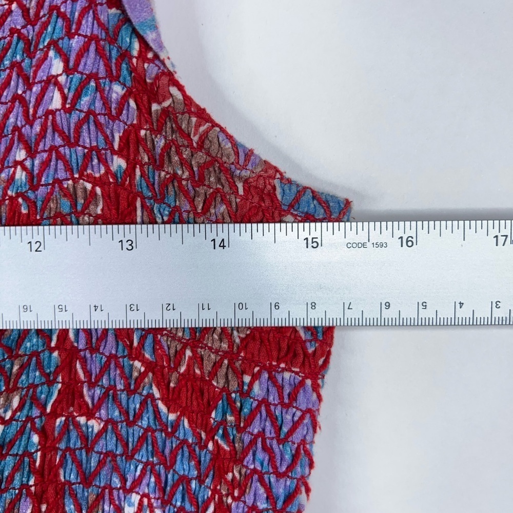 Love the Label Red Blue Floral Midi Dress Square Neck Smocked Tiered Cotton - Picture 9 of 11